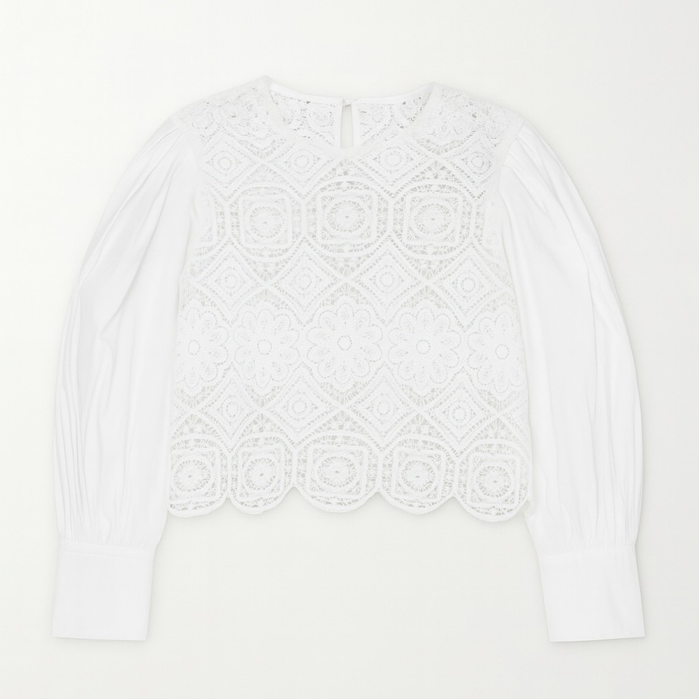 Tanya Taylor White Lace Long Sleeve Shirt